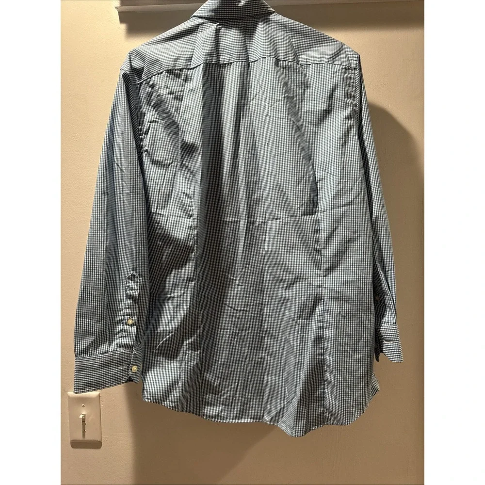 Banana Republic Non-iron Slim Fit Long Sleeve Mens Shirt L 16.5x33 Blue Check